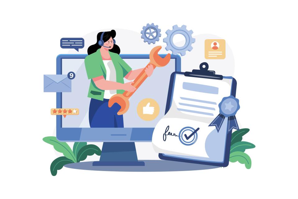 Kvinde, der ordner problemer med online services